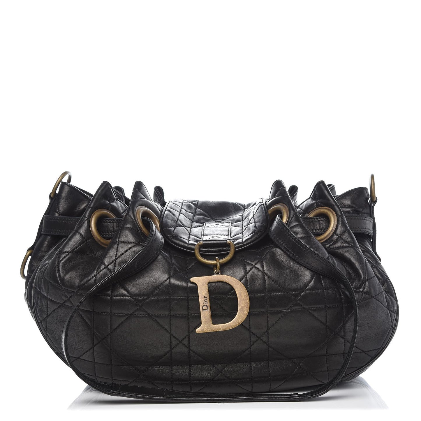 Lambskin Cannage Flap Shoulder Bag Black