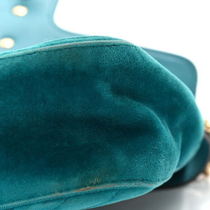 Gucci Velvet Matelasse Small GG Marmont Shoulder Bag Pavone Cyan 10 of 11
