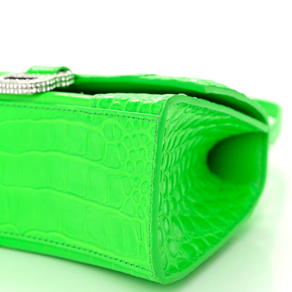 Balenciaga Shiny Calfskin Strass Crocodile Embossed Hourglass Top Handle Bag XS Fluo Green 11 of 11