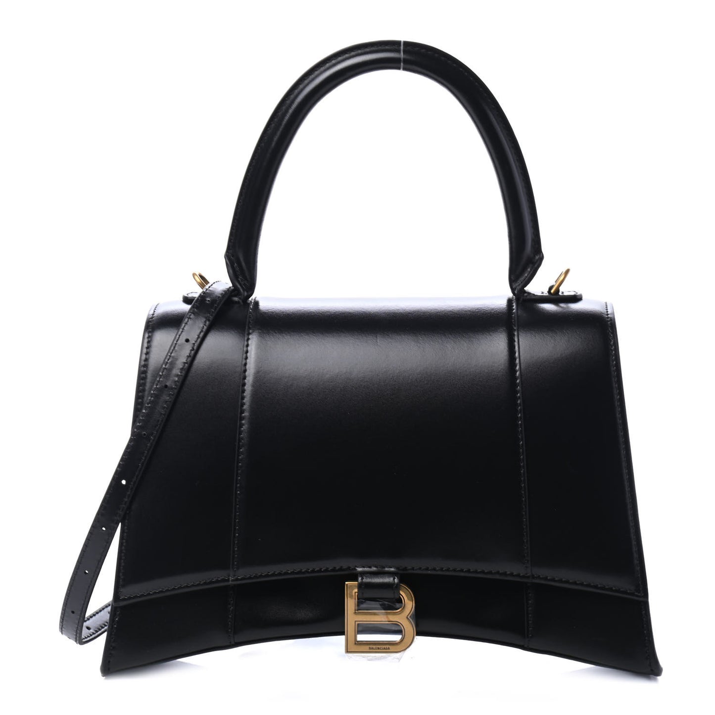 Shiny Box Calfskin Medium Hourglass Top Handle Bag Black