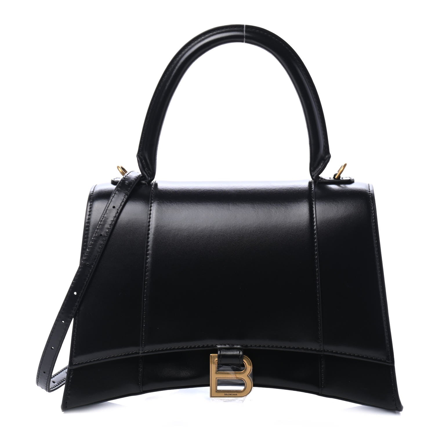 Balenciaga Shiny Box Calfskin Medium Hourglass Top Handle Bag Black 1 of 4
