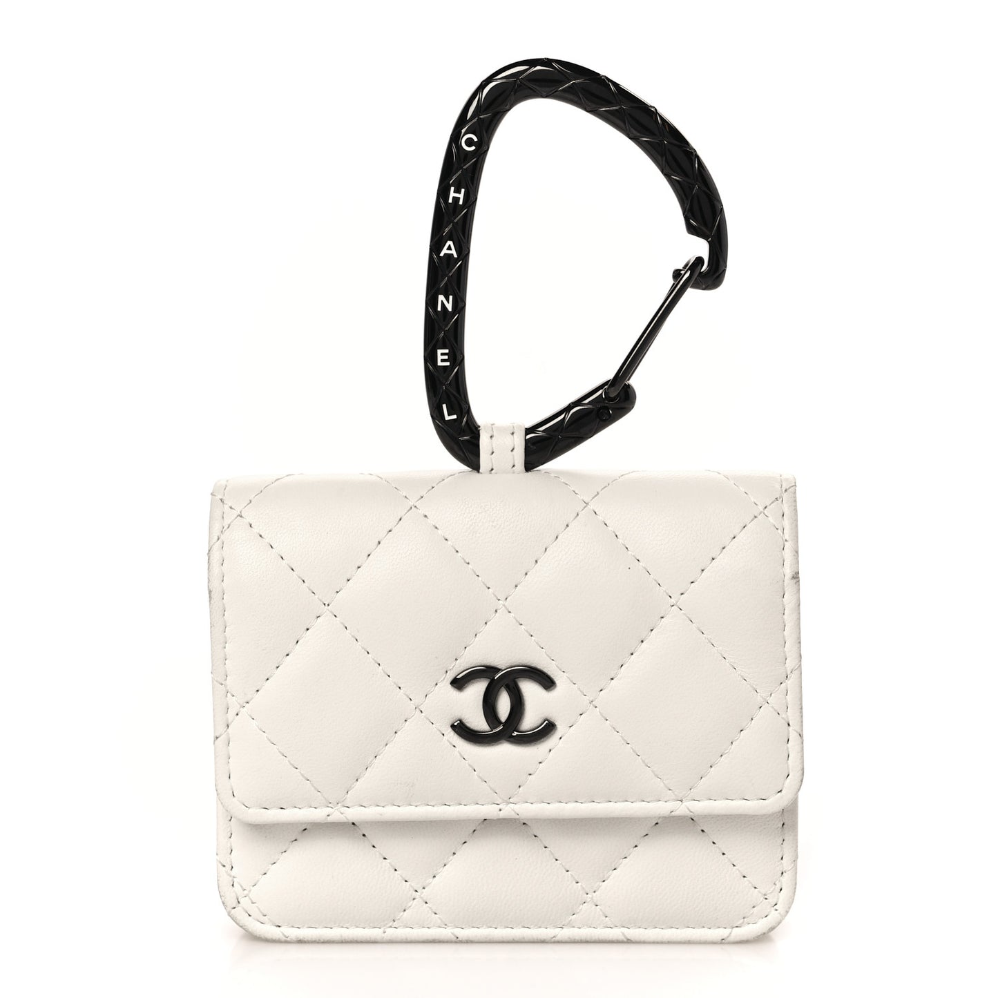 Lambskin Quilted CC Hook Card Holder White