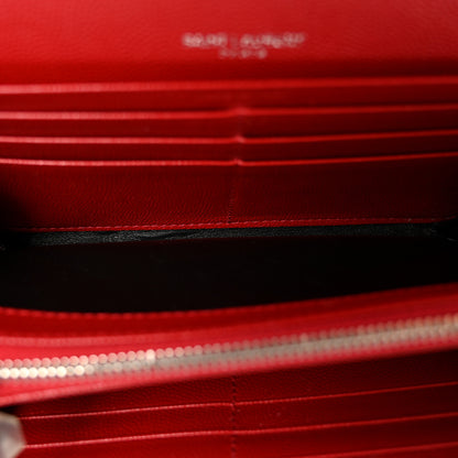 Saint Laurent Grain De Poudre Matelasse Chevron Monogram Flap Wallet Red 5 of 12