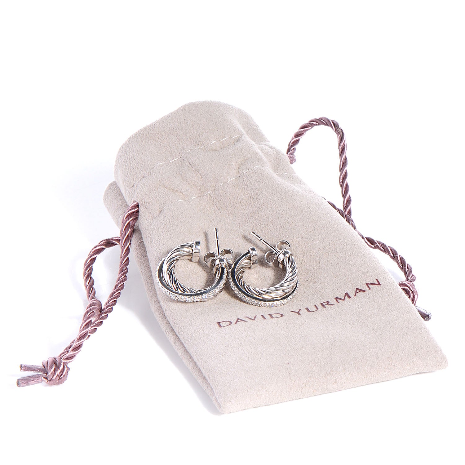 David Yurman Sterling Silver and Diamonds Crossover Cable Hoop Earrings 6 of 6