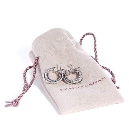 David Yurman Sterling Silver and Diamonds Crossover Cable Hoop Earrings 6 of 6
