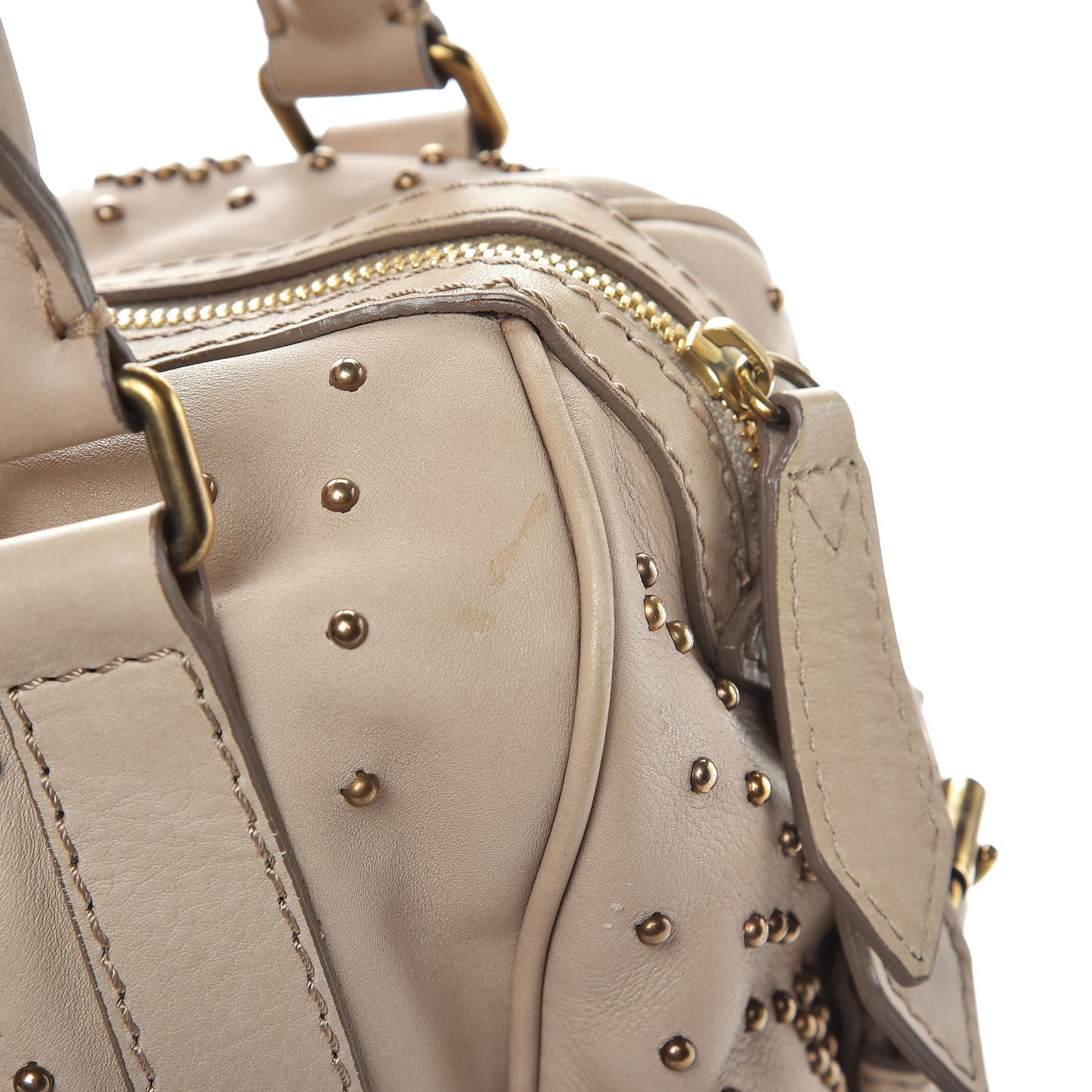 Calfskin Heart Studded Satchel Beige