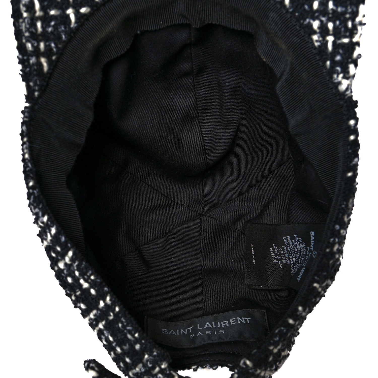 Saint Laurent Wool Tweed Embroidered Baseball Cap 57 Black 6 of 9