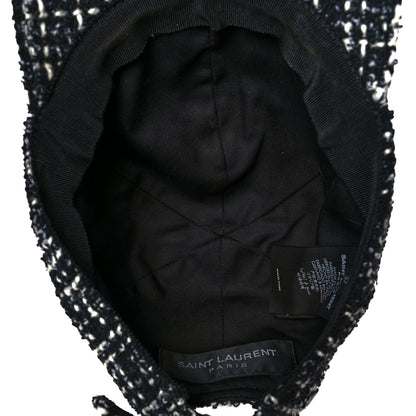 Saint Laurent Wool Tweed Embroidered Baseball Cap 57 Black 6 of 9