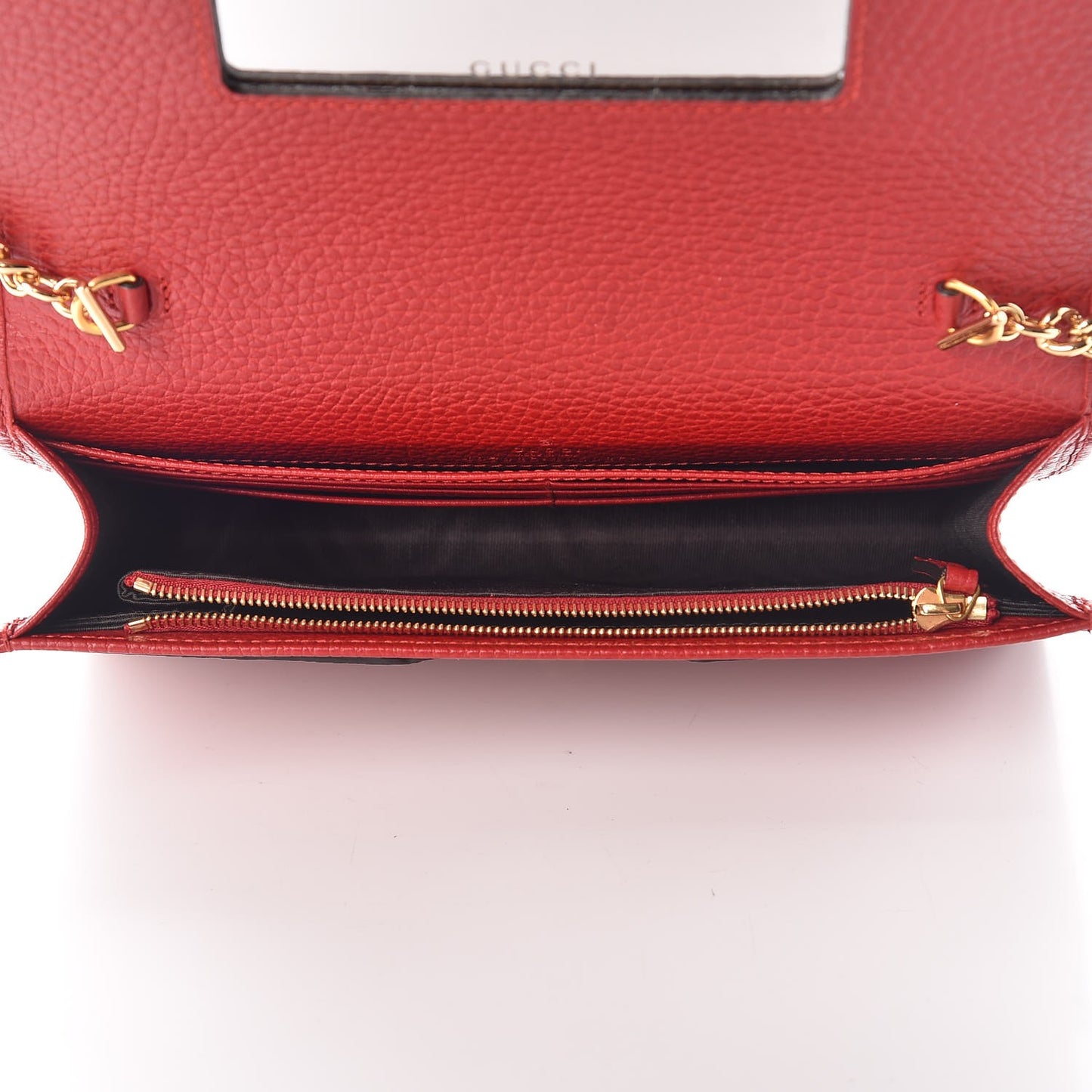 Dollar Calfskin Mini GG Marmont Chain Wallet Hibiscus Red