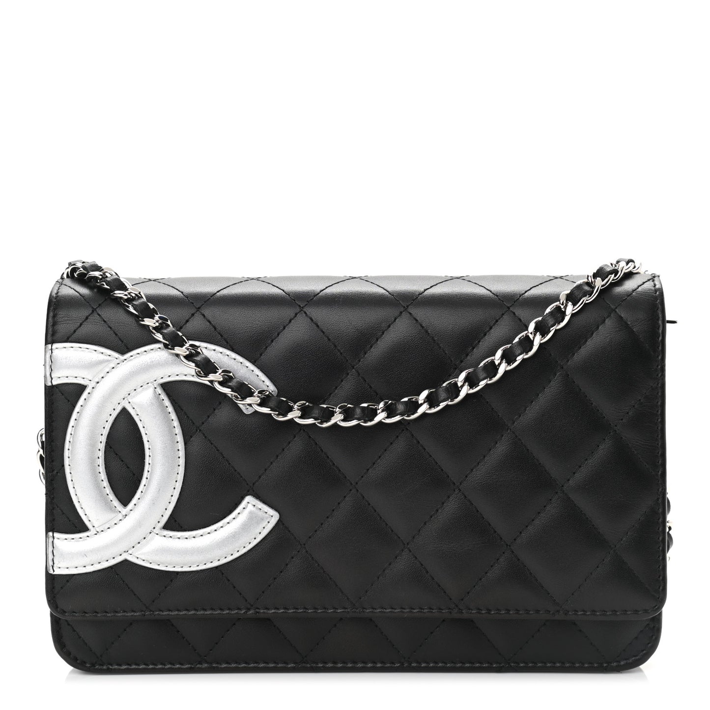 Calfskin Quilted Cambon Wallet On Chain WOC Black