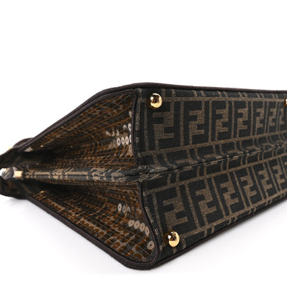 Fendi Fabric Jacquard Paillettes Vitello Seta FF 1974 Medium Peekaboo I SEE U Satchel Tobacco Moro 8 of 9