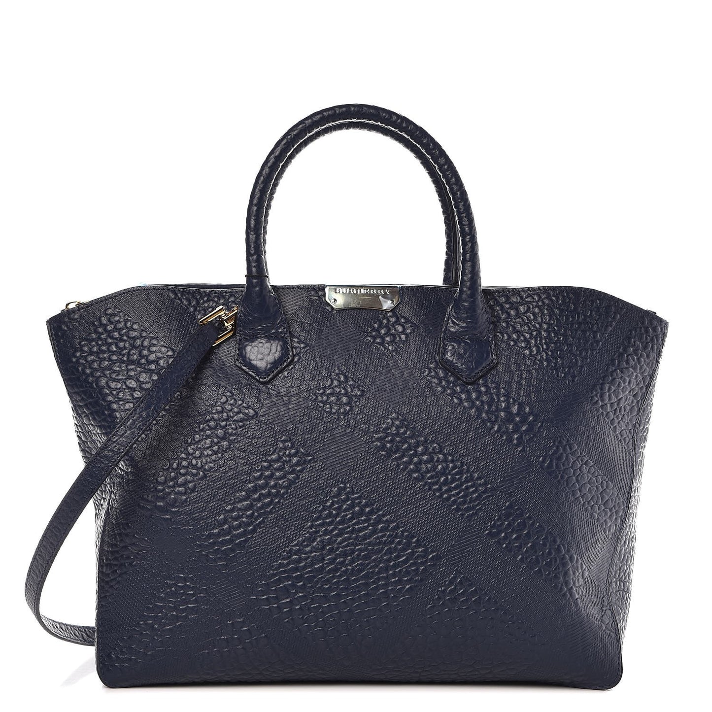 Heritage Grain Check Embossed Medium Dewsbury Tote Blue Carbon