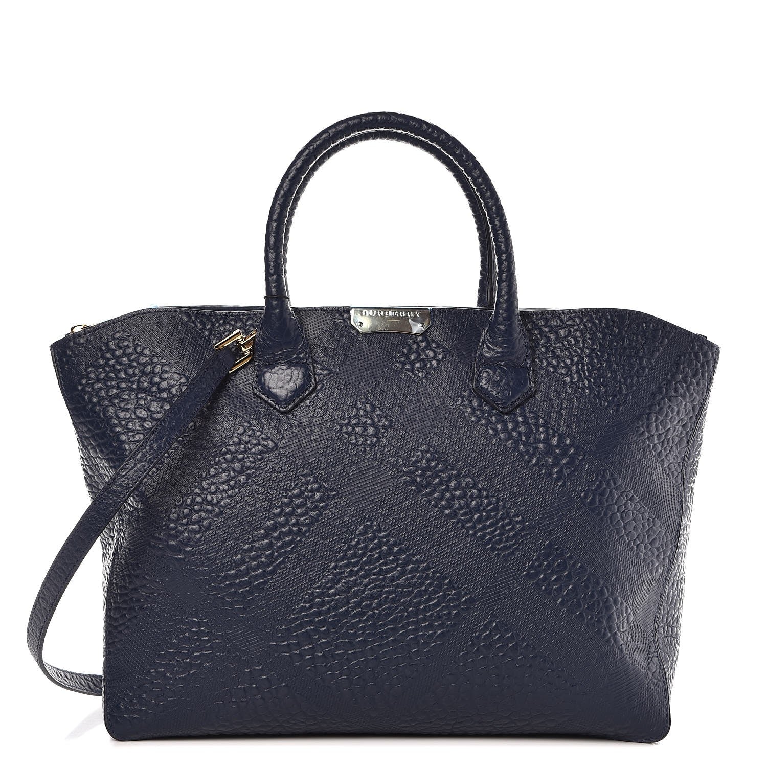 Burberry Heritage Grain Check Embossed Medium Dewsbury Tote Blue Carbon 1 of 10