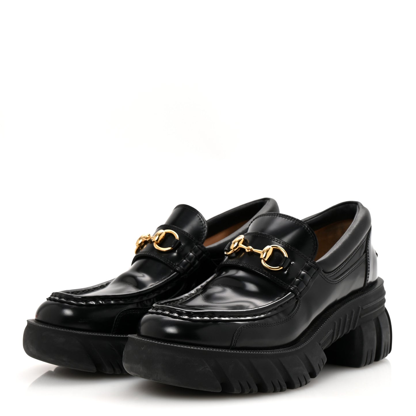 Magnum Calfskin Nappa Samoa Womens Horsebit Platform Chunky Lug Sole 40mm Loafers 39 Black