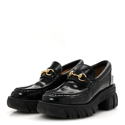 Gucci Magnum Calfskin Nappa Samoa Womens Horsebit Platform Chunky Lug Sole 40mm Loafers 39 Black 4 of 9