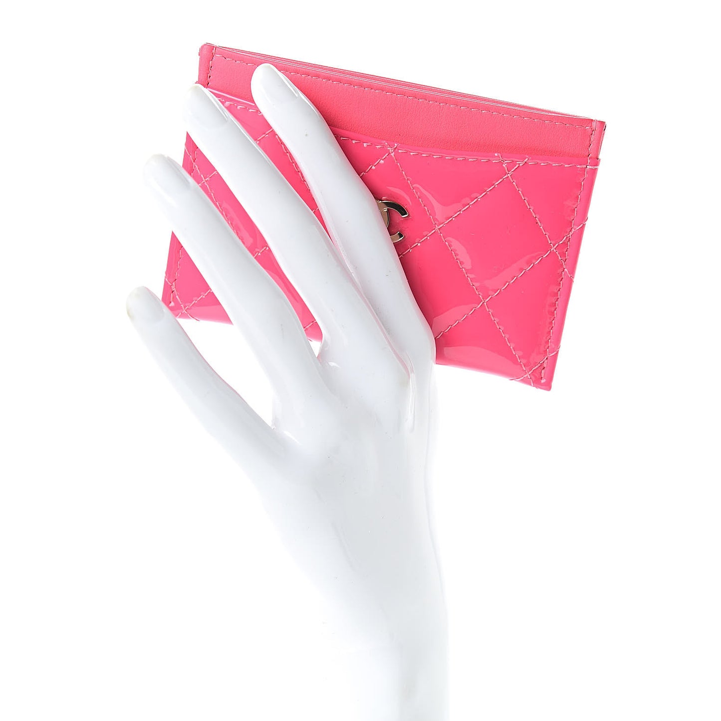 Patent Quilted Card Holder Pink