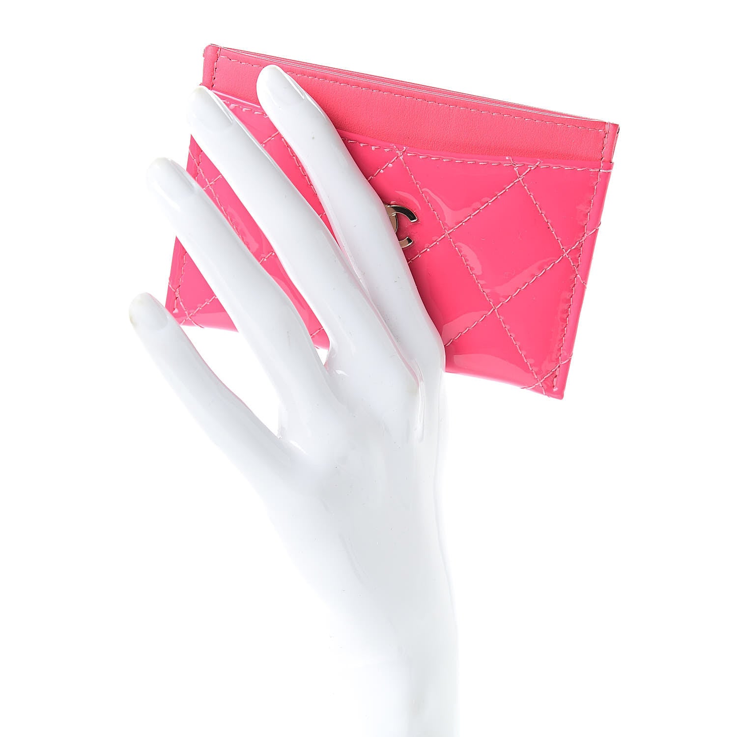 Chanel Patent Quilted Card Holder Pink 2 of 9
