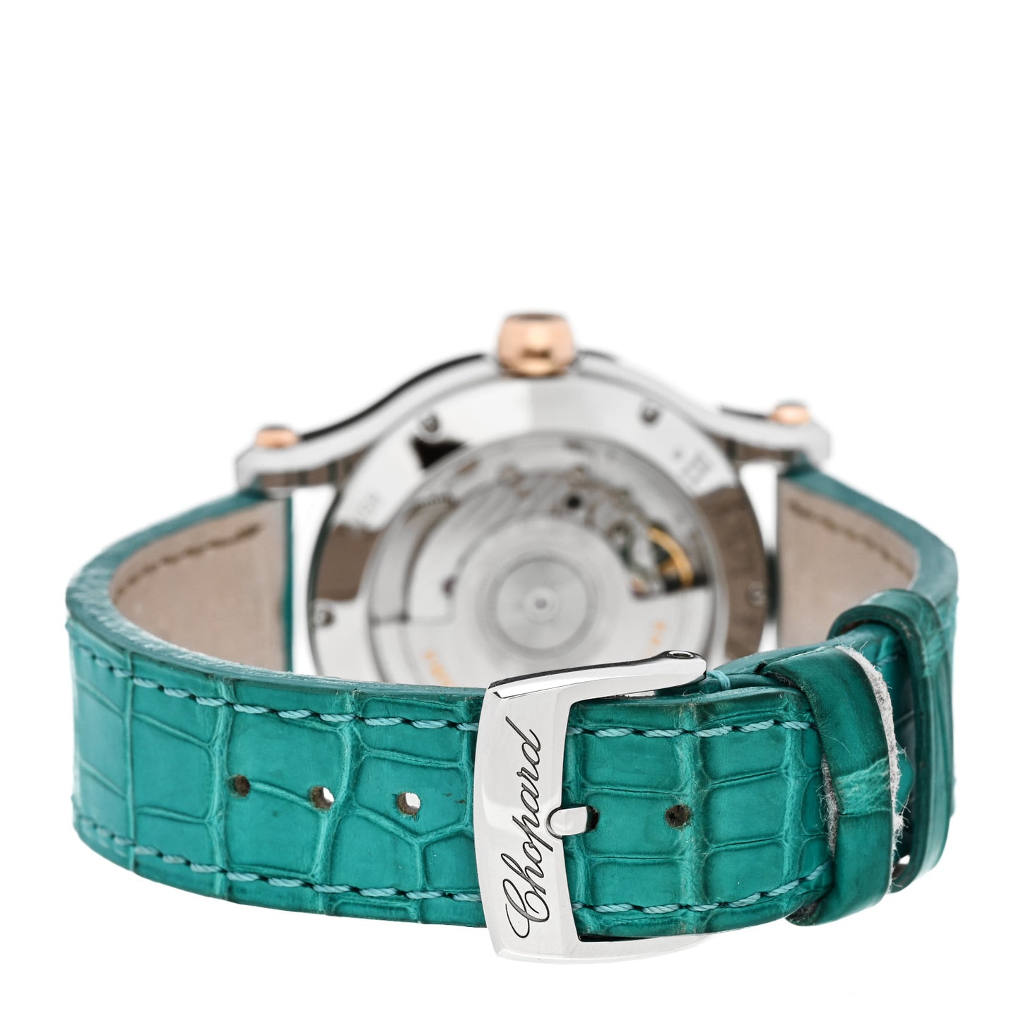 18K Rose Gold Stainless Steel Alligator Diamond Turquoise Mother of Pearl 36mm Happy Sport Fish Automatic Watch