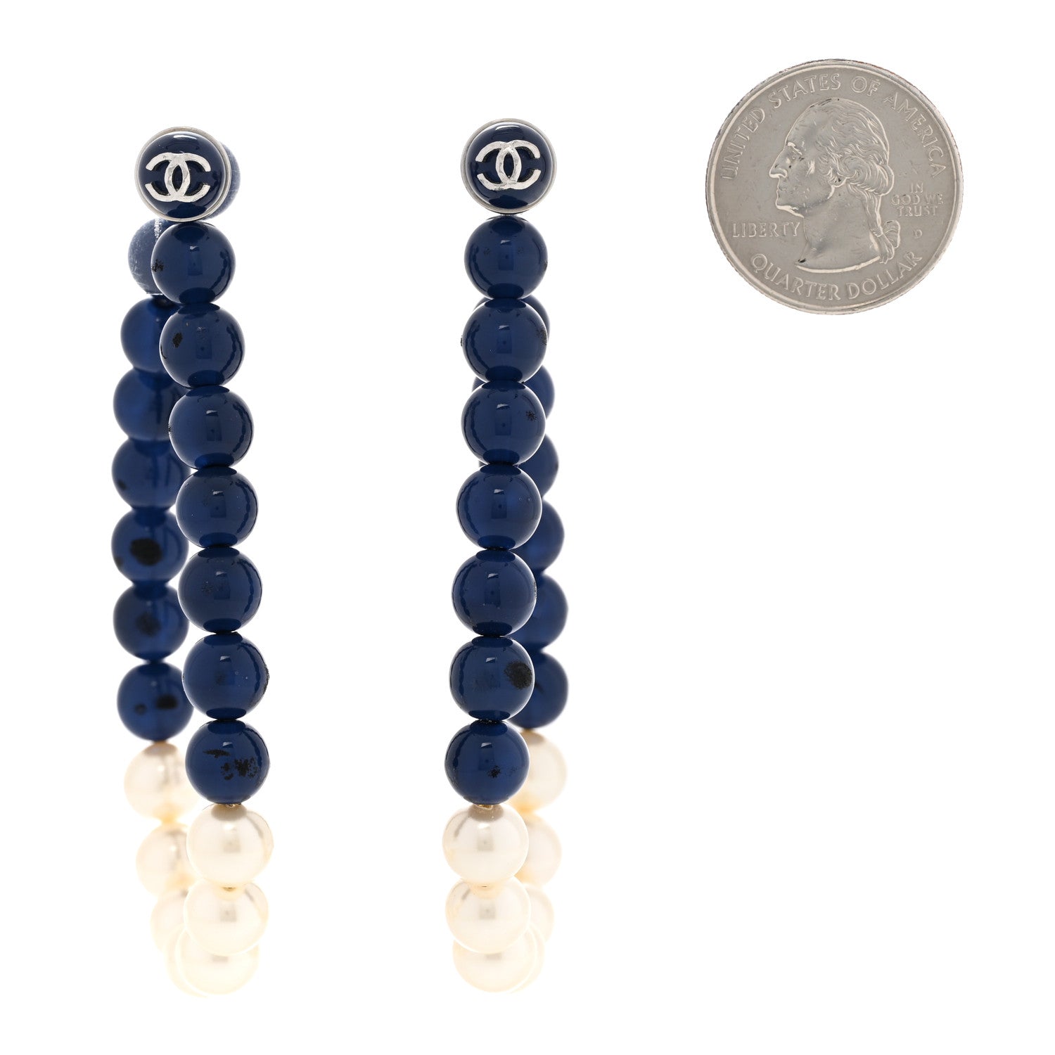 Chanel Enamel Pearl Beaded CC Hoop Earrings White Blue 2 of 6