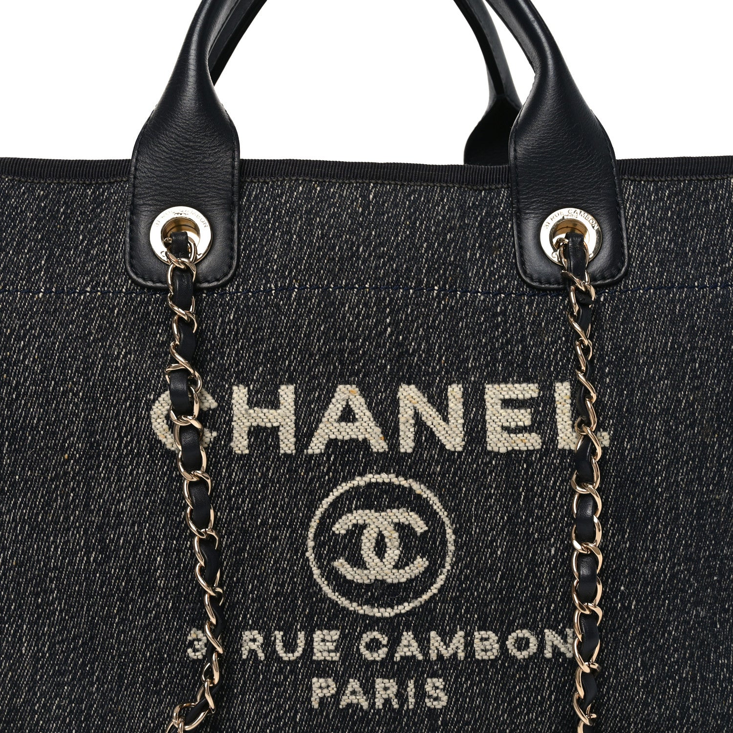 Chanel Denim Small Deauville Tote Dark Blue White Blue White 8 of 10