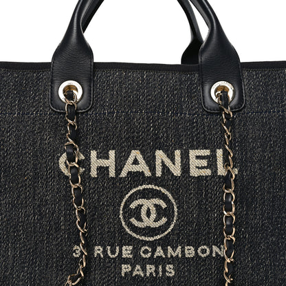 Chanel Denim Small Deauville Tote Dark Blue White Blue White 8 of 10