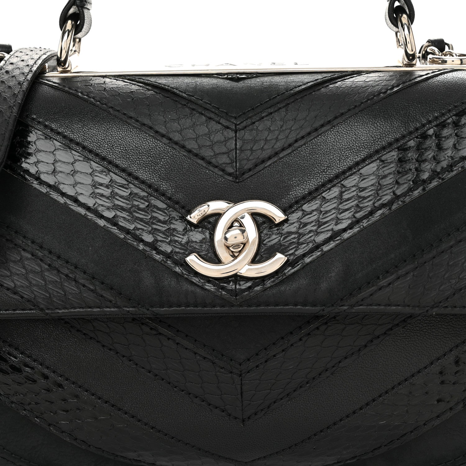 Chanel Calfskin Sheepskin Watersnake Chevron Quilted CC Small Trendy CC Dual Handle Flap Bag Black 20 of 28