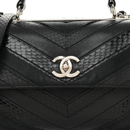 Chanel Calfskin Sheepskin Watersnake Chevron Quilted CC Small Trendy CC Dual Handle Flap Bag Black 20 of 28