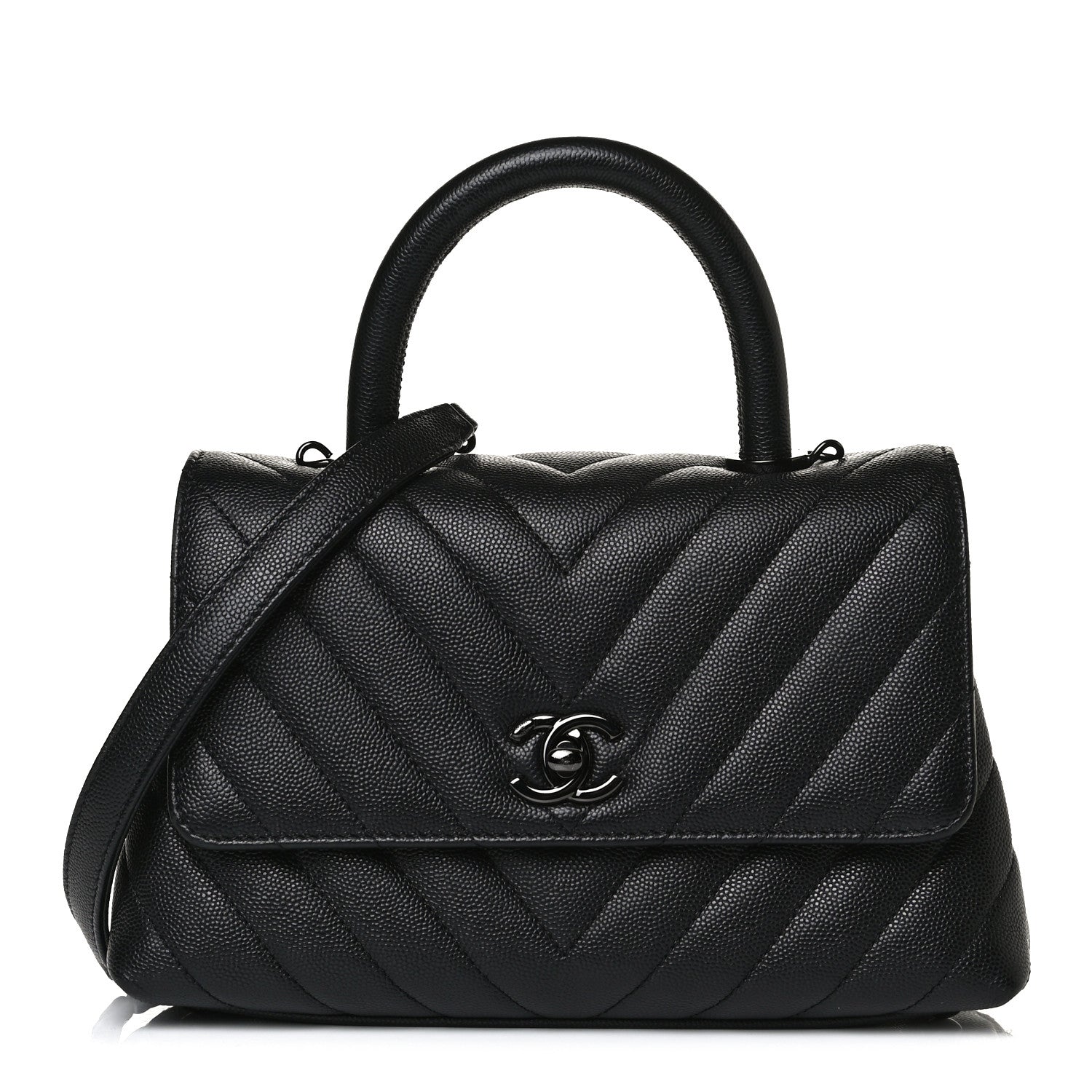 Chanel Caviar Chevron Quilted Mini Coco Handle Flap So Black 1 of 13