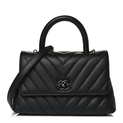 Chanel Caviar Chevron Quilted Mini Coco Handle Flap So Black 1 of 13