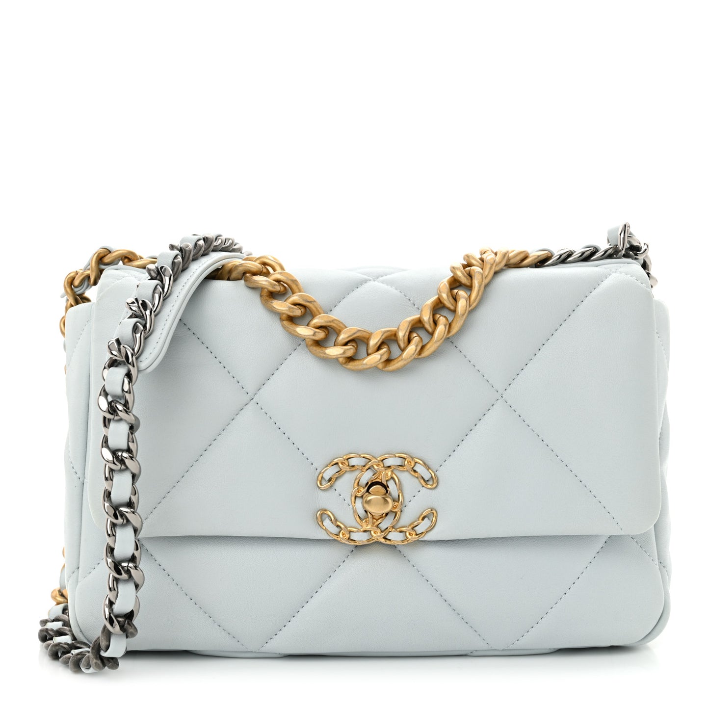 Lambskin Quilted Medium Chanel 19 Flap Light Blue