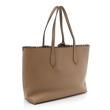 Burberry Grainy Calfskin Haymarket Check Medium Reversible Tote Camel 4 of 12