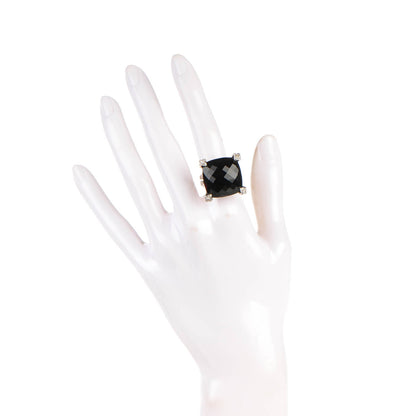 David Yurman Sterling Silver Black Onyx Pave Diamond 20mm Cushion On Point Ring 51.5 6 2 of 5
