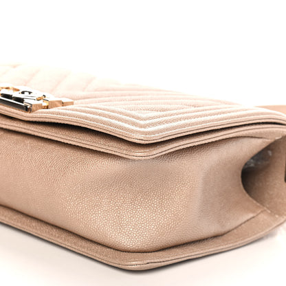 Chanel Metallic Caviar Chevron Quilted Medium Boy Flap Light Beige 9 of 9