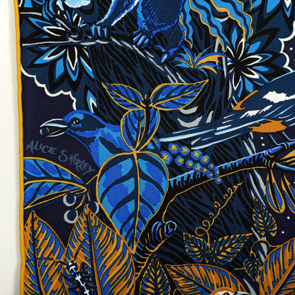 Hermes Silk Wild Singapore Scarf 90 Bleu Roy Gold Marine 4 of 5