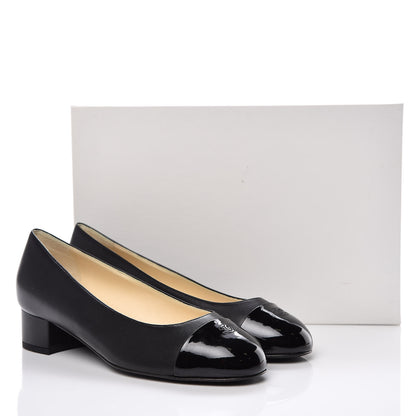 Chanel Lambskin Patent CC Cap Toe Pumps 37 Black 8 of 8