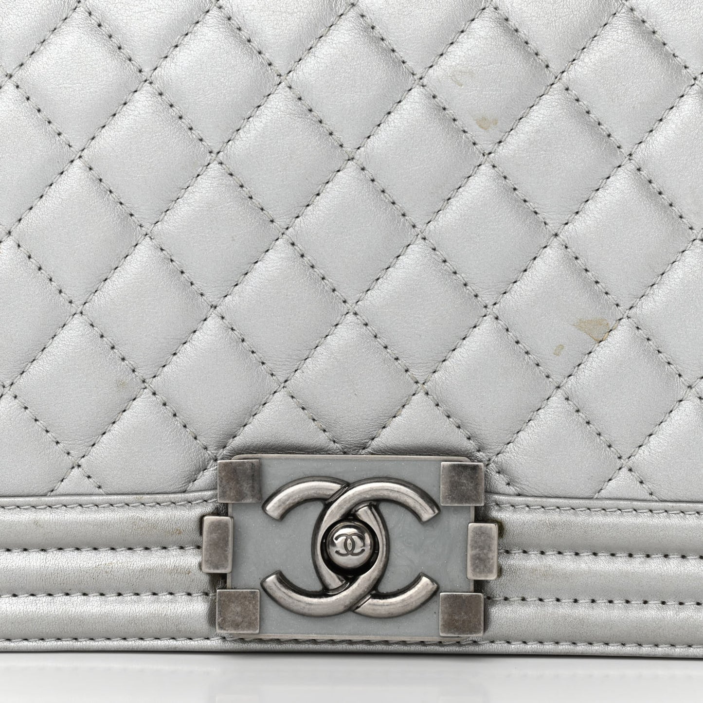 Metallic Calfskin Quilted Medium Boy Flap Silver