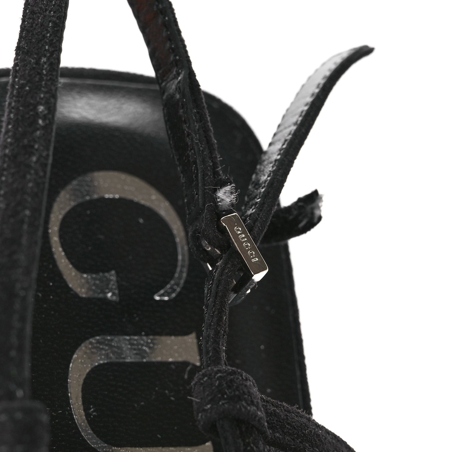 Tela Retino Kid Scamosciato Crystal GG Monogram Square G Slingback Flat 37 Black