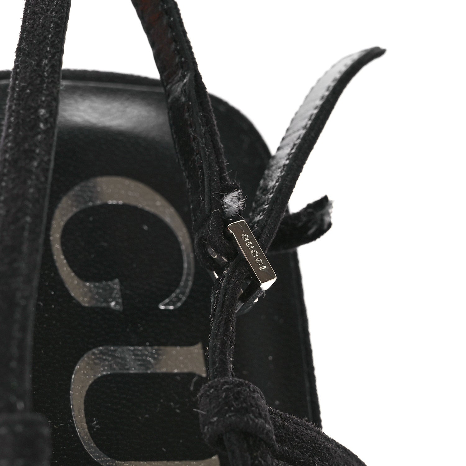Gucci Tela Retino Kid Scamosciato Crystal GG Monogram Square G Slingback Flat 37 Black 9 of 10
