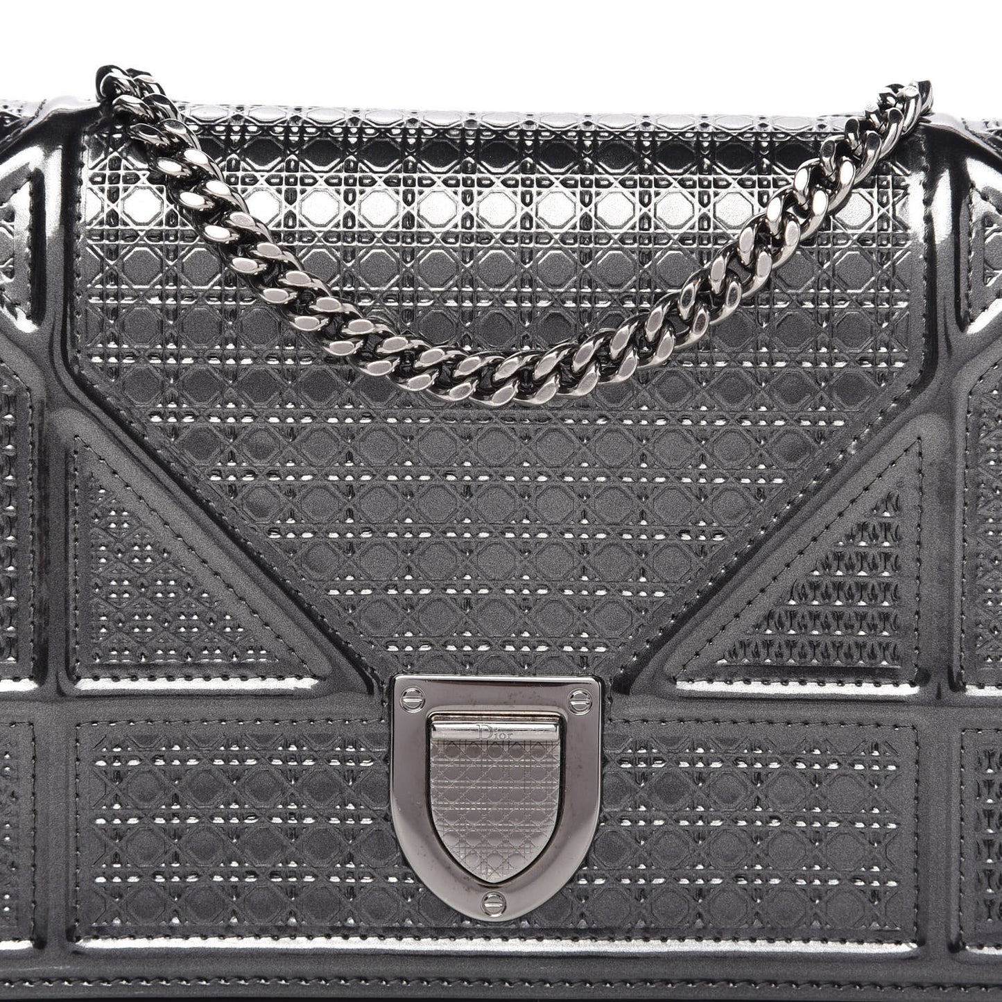 Metallic Patent Micro-Cannage Diorama Wallet on Chain Pouch Onyx Black