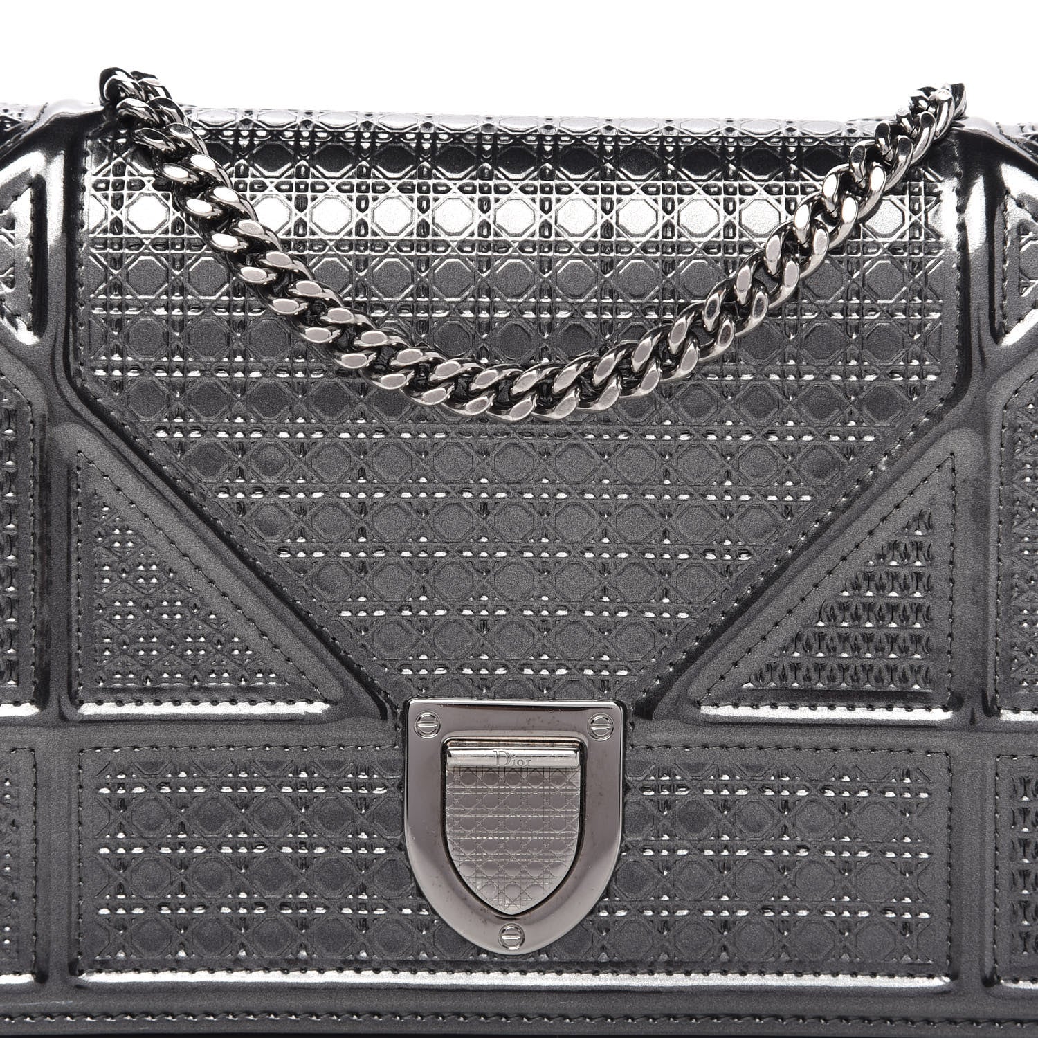 Christian Dior Metallic Patent Micro-Cannage Diorama Wallet on Chain Pouch Onyx Black 9 of 9