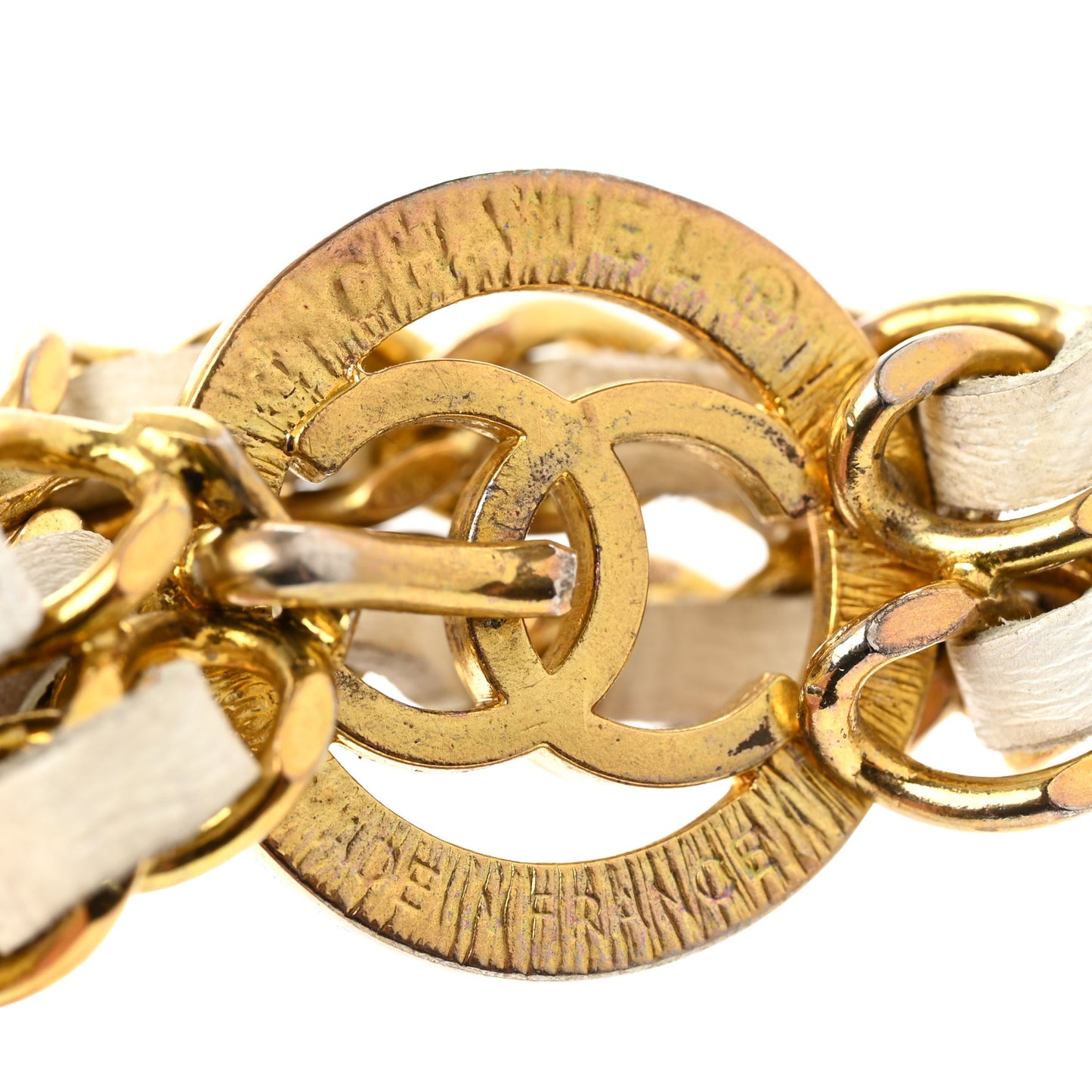 Lambskin CC Medallion Chain Belt White Gold