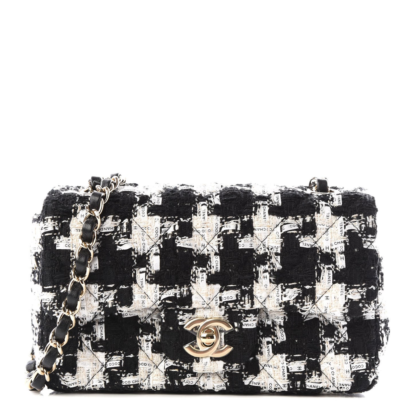 Tweed Quilted Mini Rectangular Flap Black Ecru White