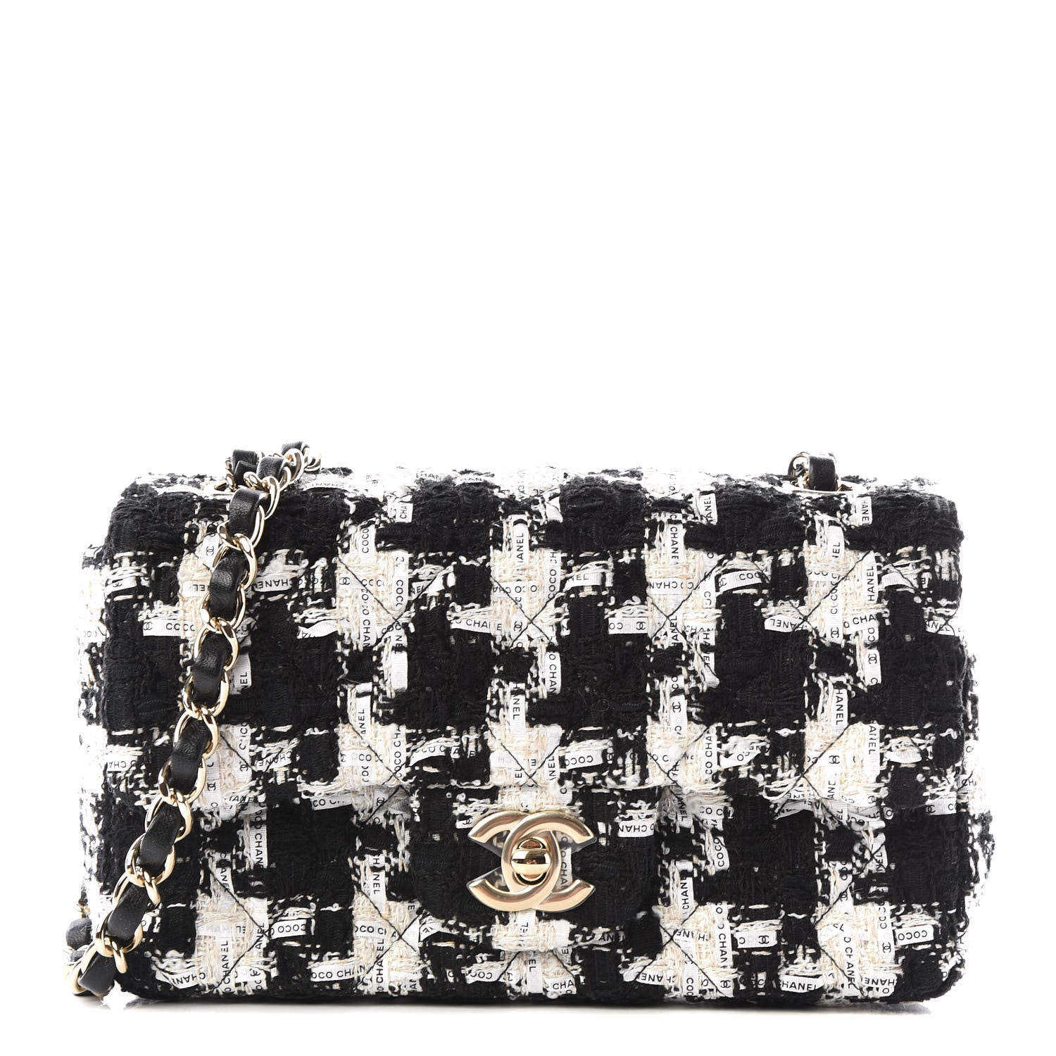 Chanel Tweed Quilted Mini Rectangular Flap Black Ecru White 1 of 12