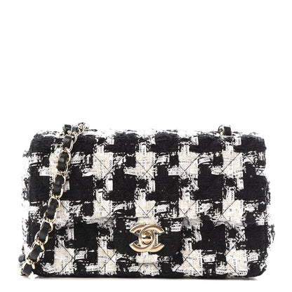 Chanel Tweed Quilted Mini Rectangular Flap Black Ecru White 1 of 12