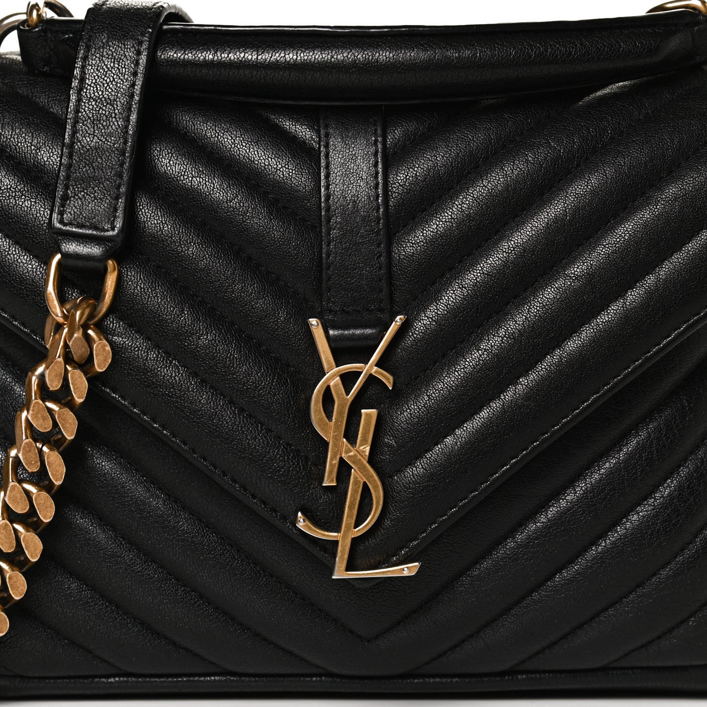 Sheepskin Matelasse Chevron Monogram Medium College Bag Black