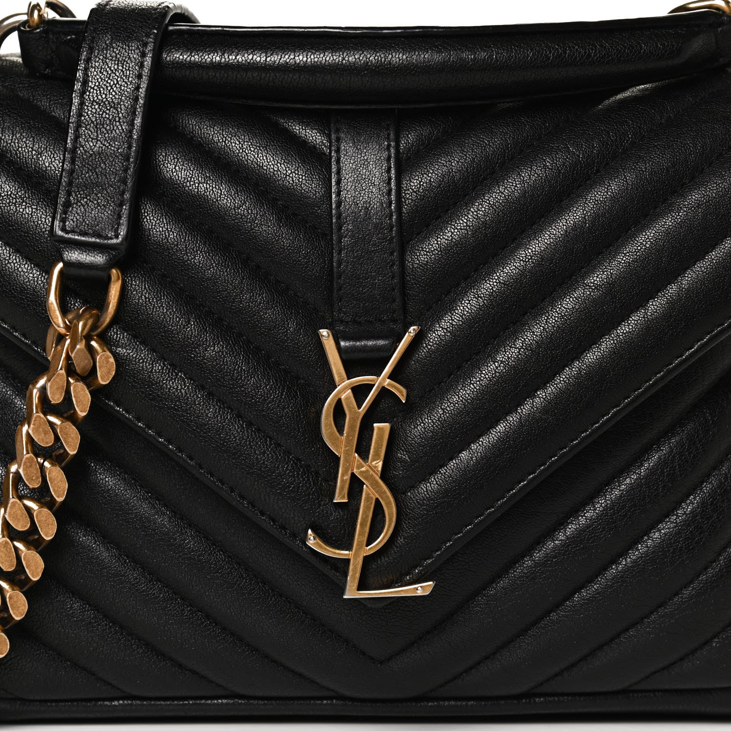 Saint Laurent Sheepskin Matelasse Chevron Monogram Medium College Bag Black 8 of 14