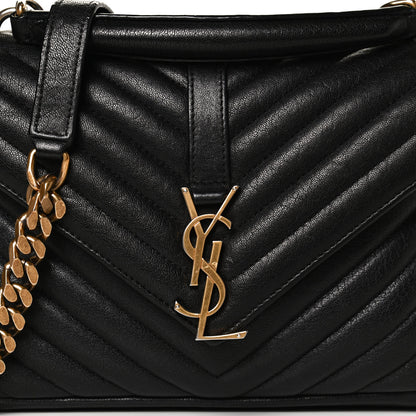 Saint Laurent Sheepskin Matelasse Chevron Monogram Medium College Bag Black 8 of 14