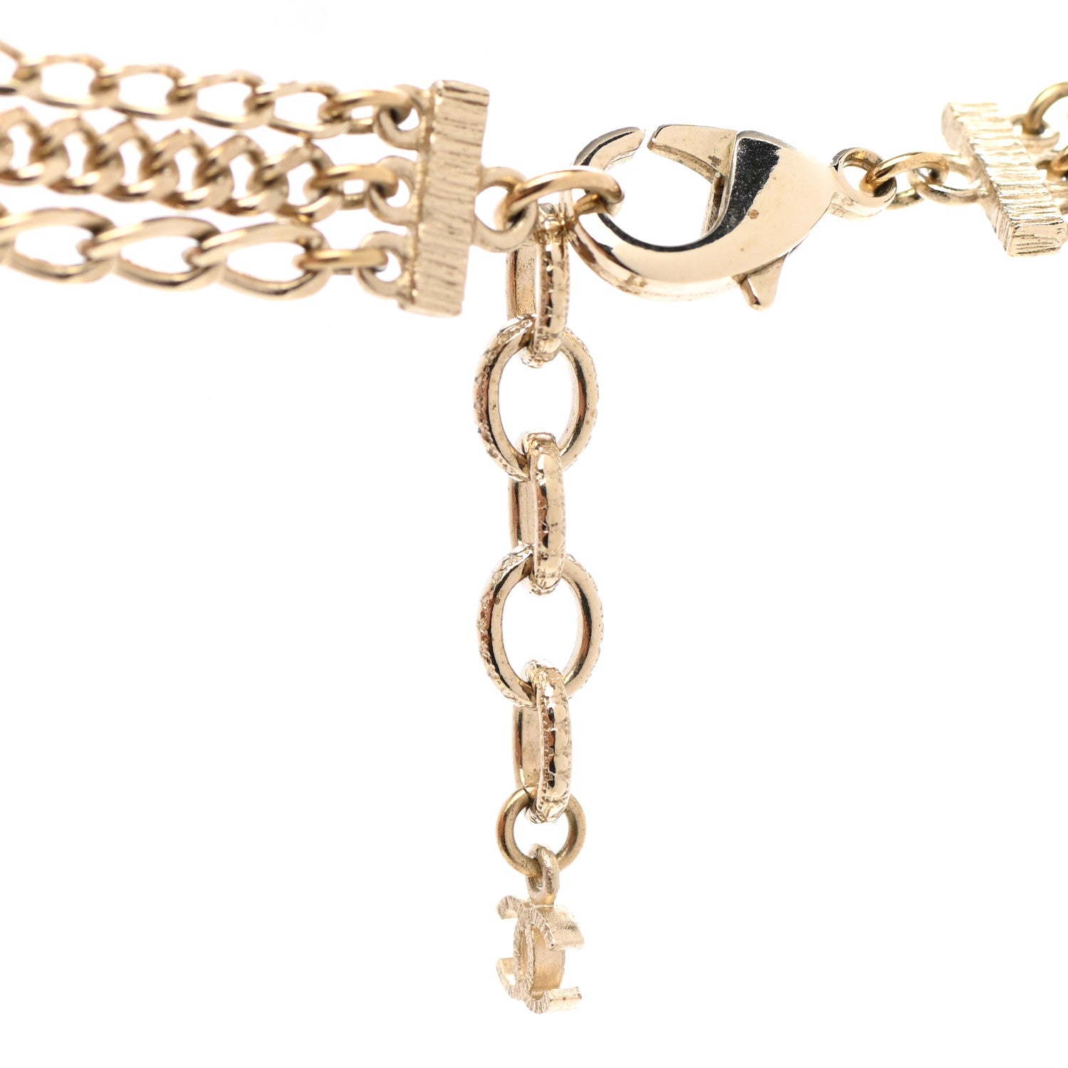 Chanel Multi Strand Chain Baguette Crystal CC Necklace Gold 5 of 7