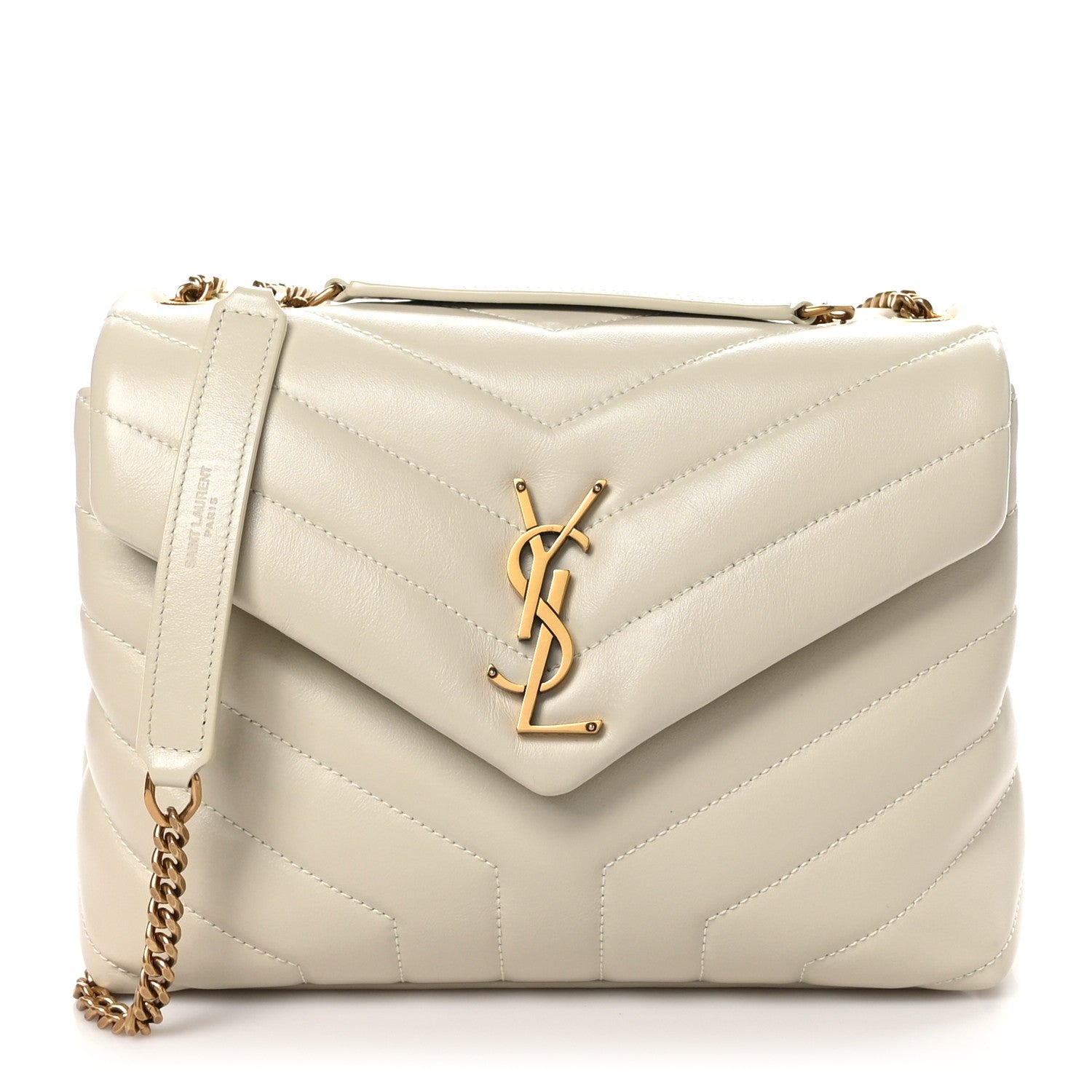 Saint Laurent Calfskin Y Quilted Monogram Small Loulou Chain Satchel Crema Soft 1 of 10