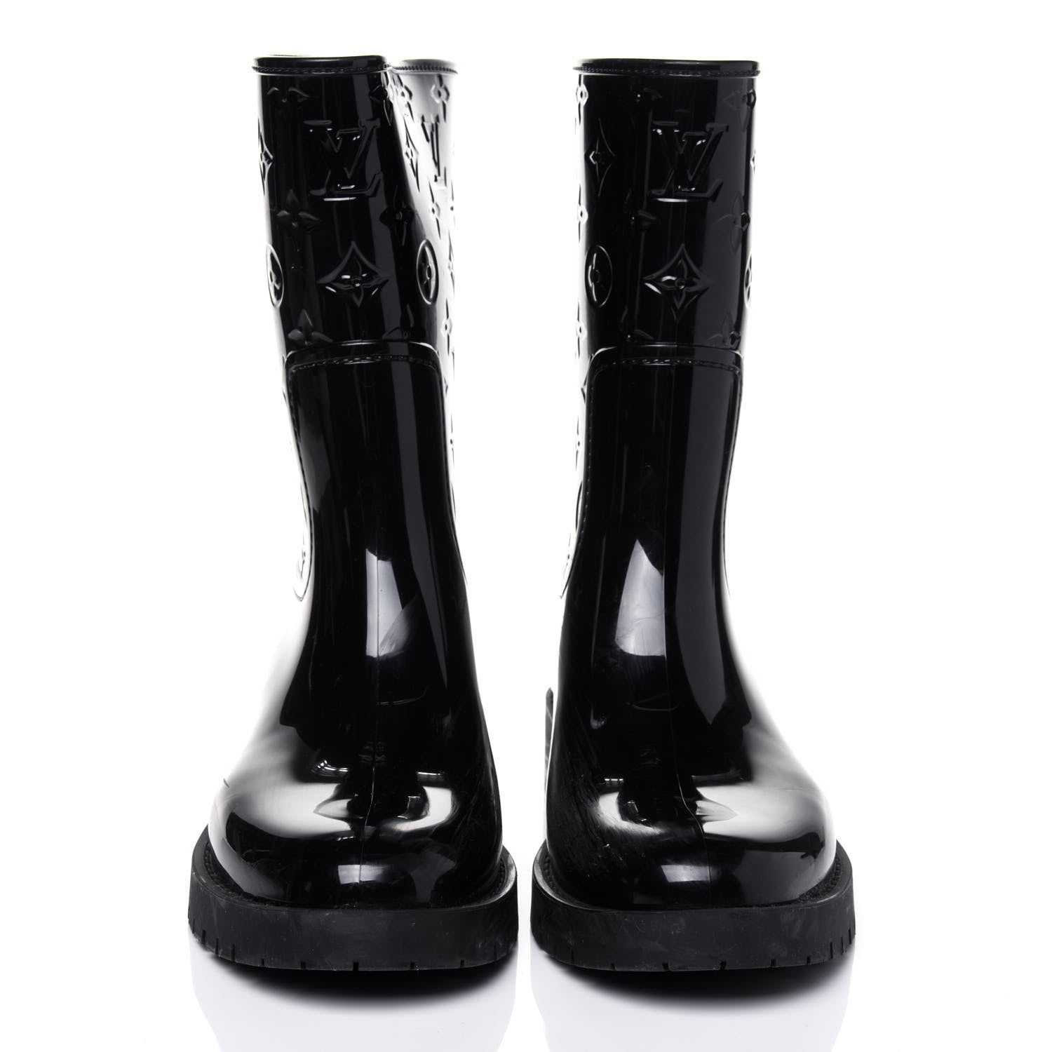 Louis Vuitton Rubber Embossed Monogram Drops Flat Half Boots 39 Black 2 of 13